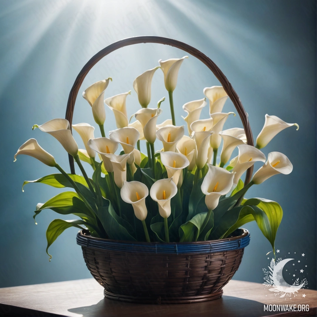 Минималистичное изображение голубых лилий в туманной атмосфере с солнечными лучами