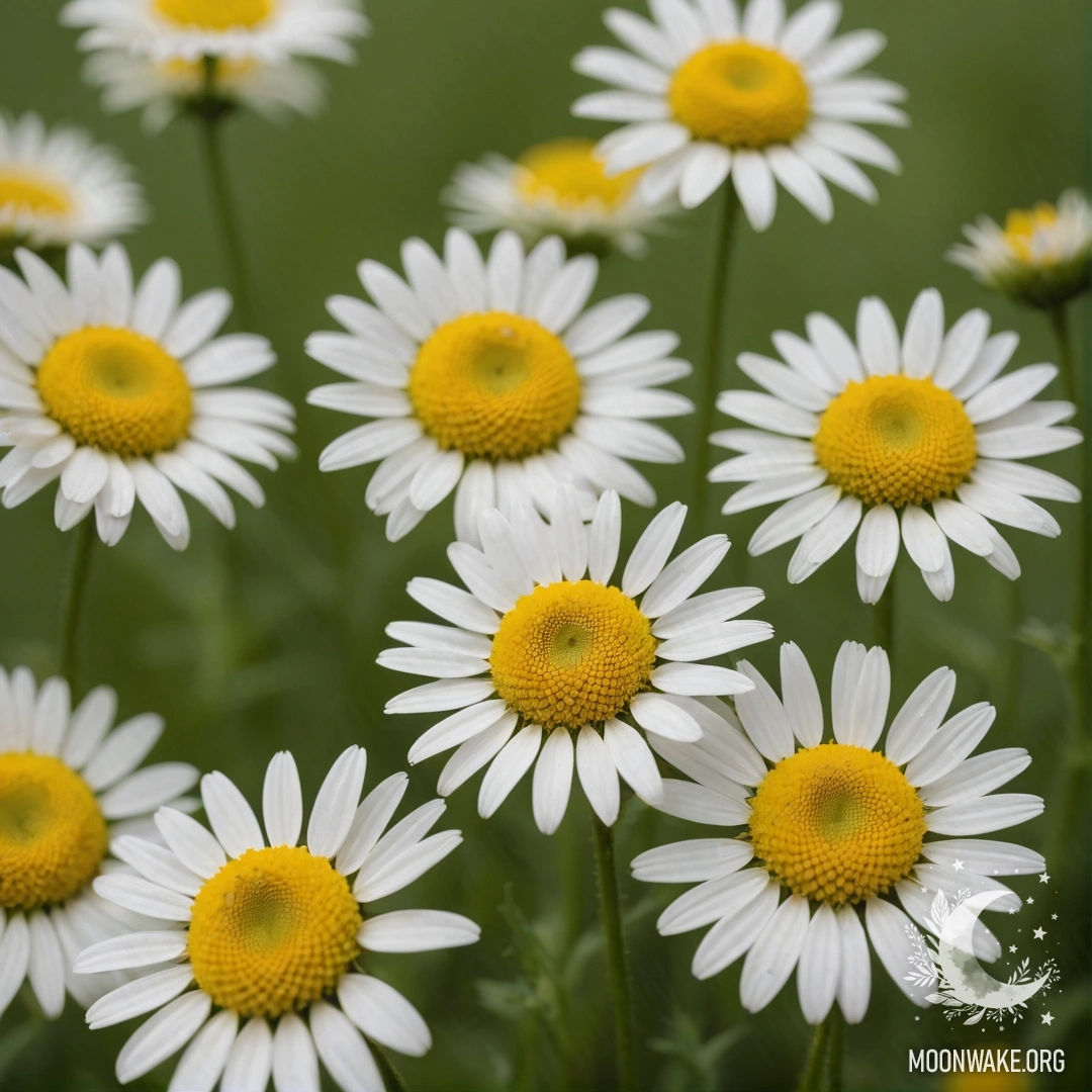 Минималистичный фон с нежными ромашками на зеленом фоне.