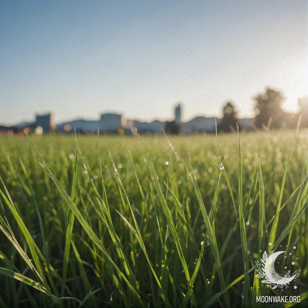 Крупный план травы на поле на фоне размытого неба.