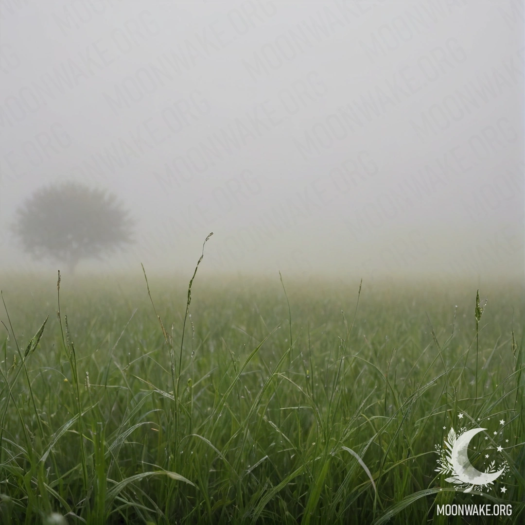 Крупный план высокий травы на поле в тумане на фоне размытого неба.