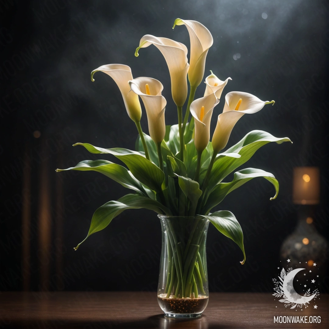 Минималистичная герань с декоративными стразами в ночной дымке, освещенная лаймовыми оттенками.