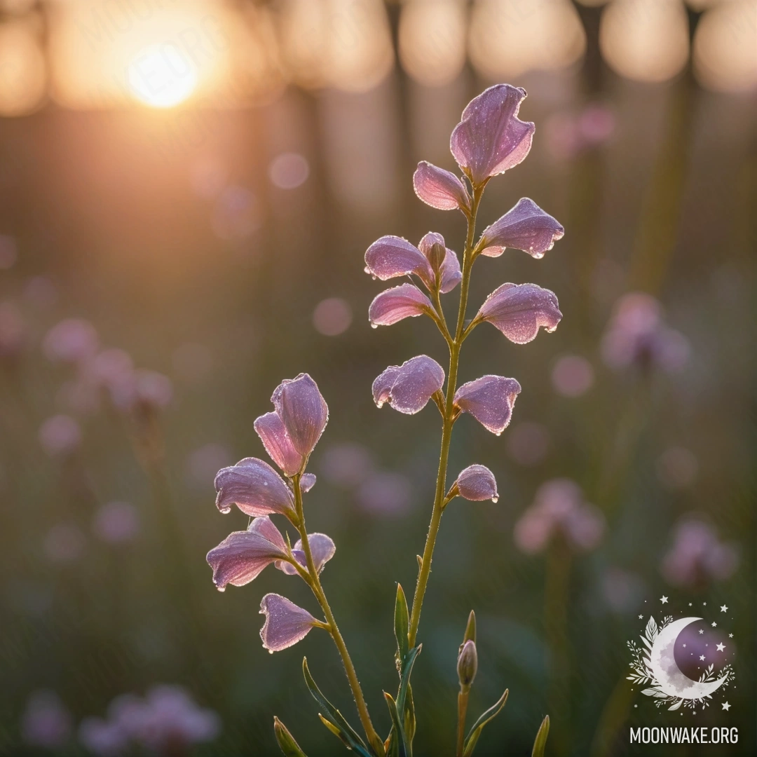 Нежный букет вереска с каплями росы, запечатлённый на закате.