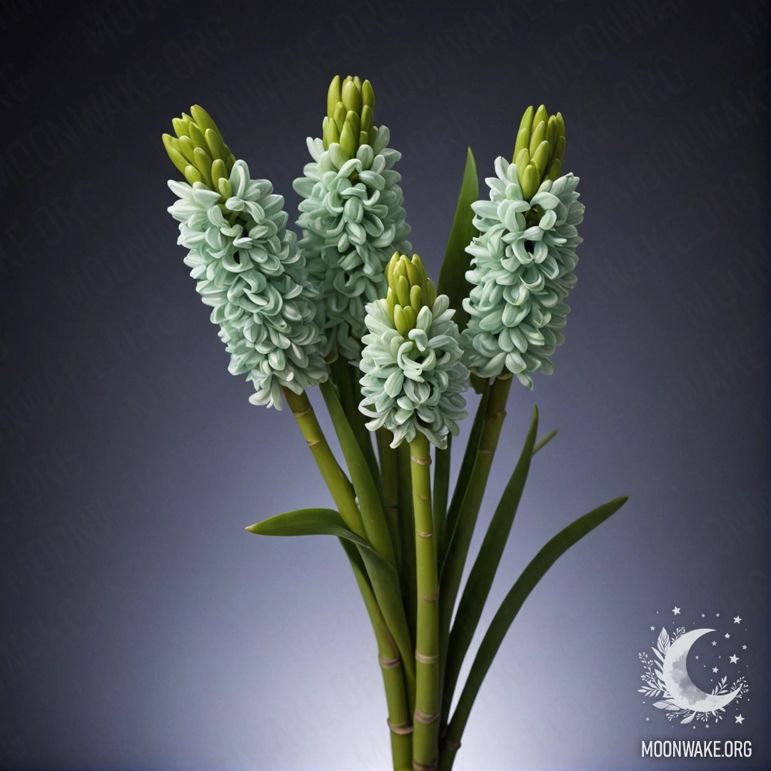 Букет лаймового гиацинта, окруженный морозом, ночью.