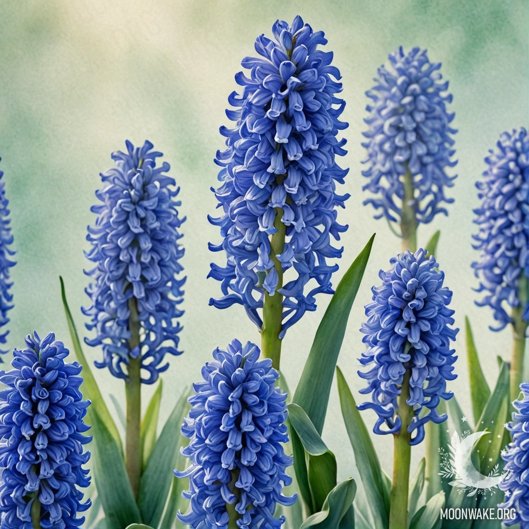 Нежный гиацинт, распускающийся на фоне тумана с мягкими солнечными лучами.