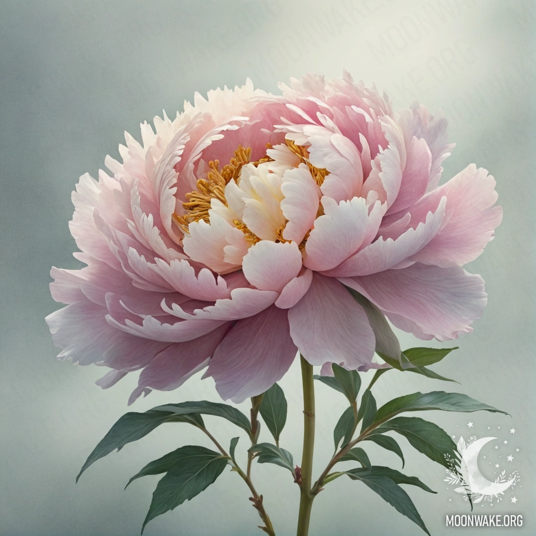 Нежный букет пионов пастельных оттенков, окруженный туманом.