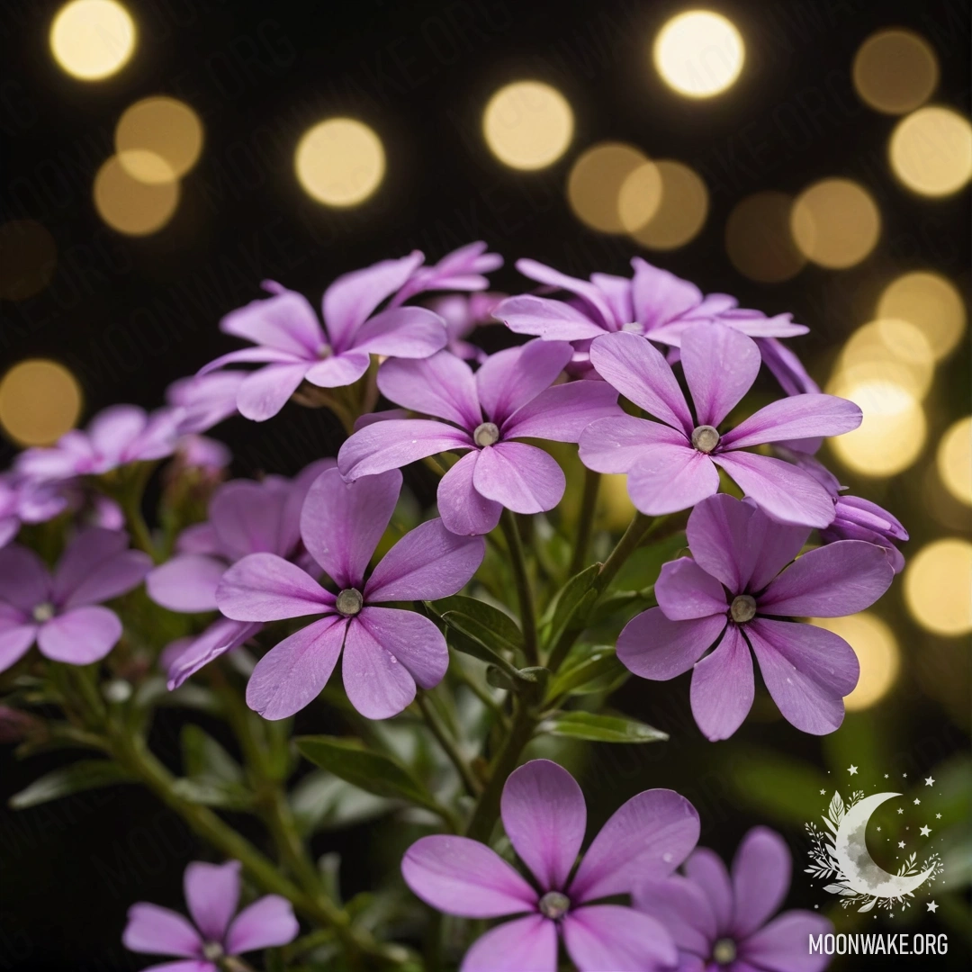 Спокойное минималистичное изображение цветов флокс на фоне зеленовато-лимонного ночного неба.