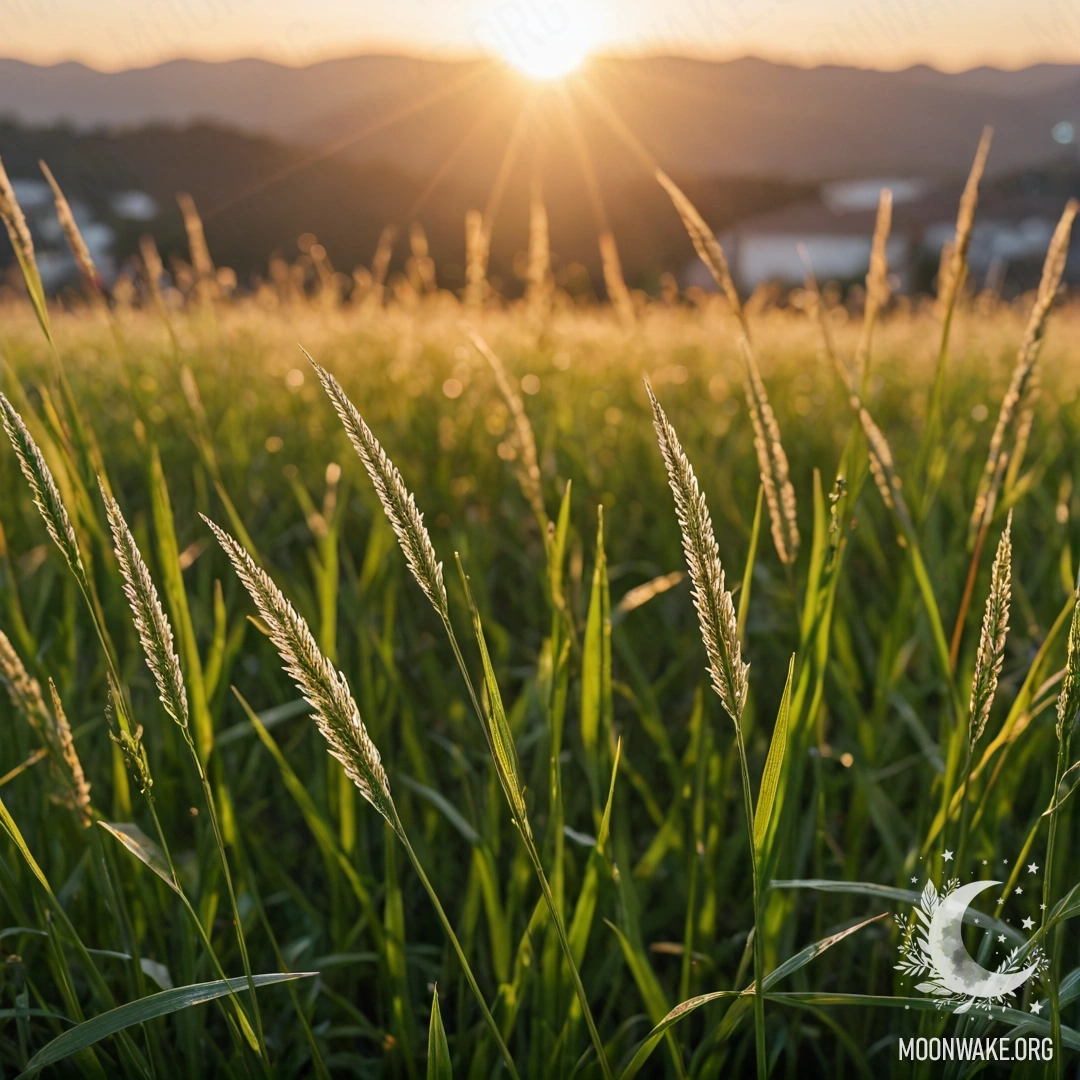 Крупный план травы на поле на фоне боке заката.