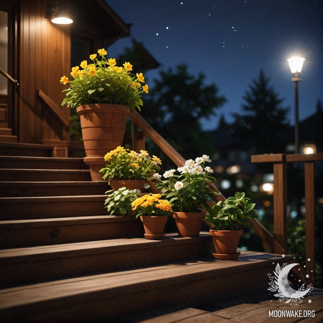 Фотореалистичное изображение деревянного стола с красными цветами, кофейником и чашками на фоне гор под дождем.