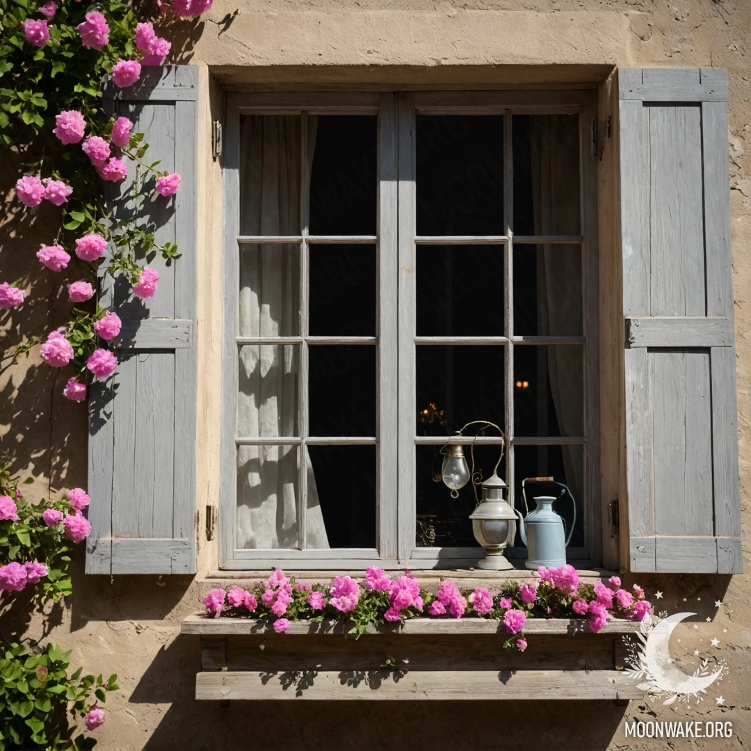 Старый деревянный стол с банкой цветов и фоном из светящейся гирлянды.