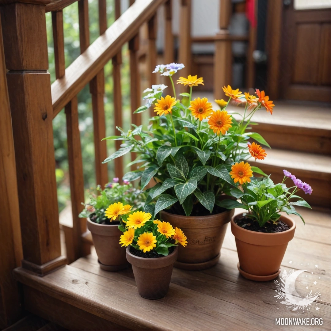 Деревянный стол на фоне живописных гор, на котором находятся банка с красными цветами, кофейник и чашки под дождем.