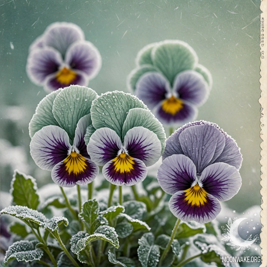 Близкий план нежных пансионов мятного цвета на морозном фоне.