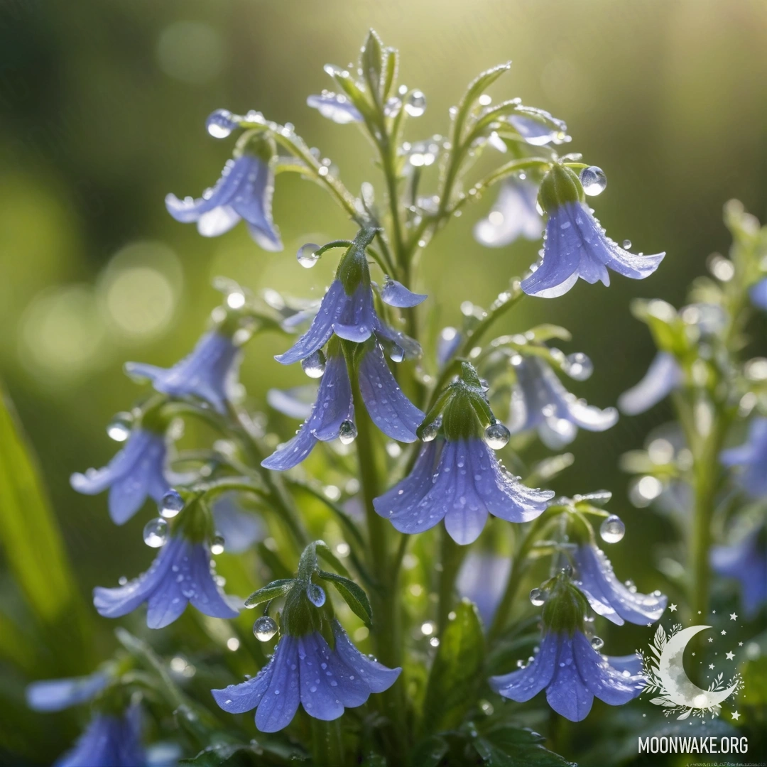 Нежная мелиссовая лобелия, украшенная каплями росы, залитая солнечными лучами.