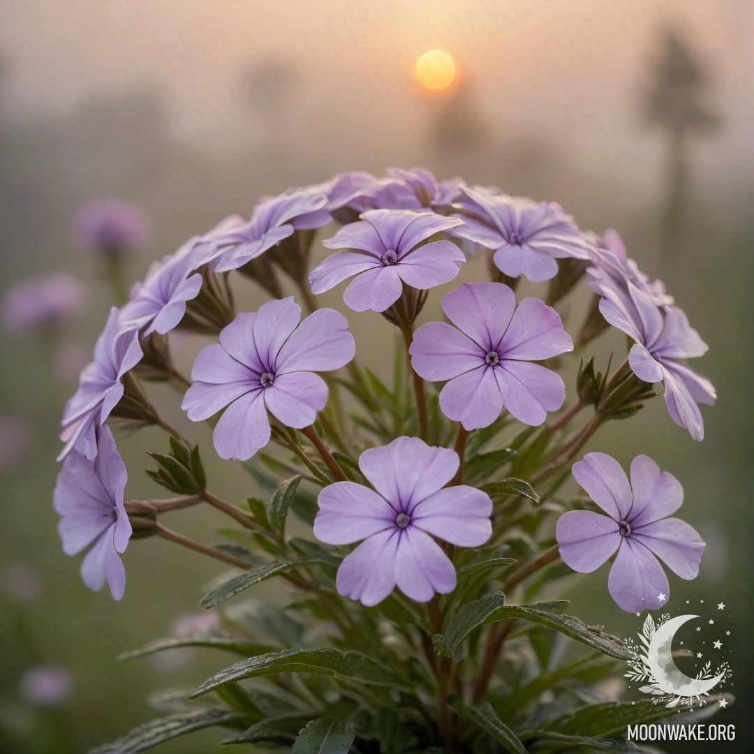 Букет мятных цветов флокса, окутанный туманом на закате.