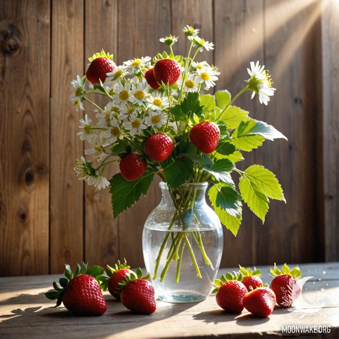 Старый каменный бордюр с маленькими белыми и розовыми цветами, растущими за ним в густом тумане.
