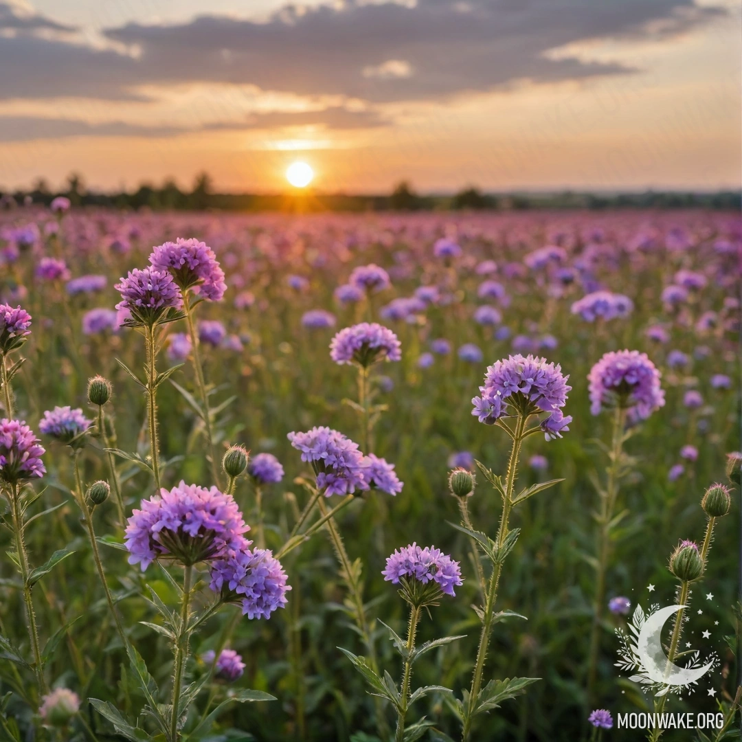 Крупный план нежных полевых цветов на фоне размытого неба с облаками на закате.
