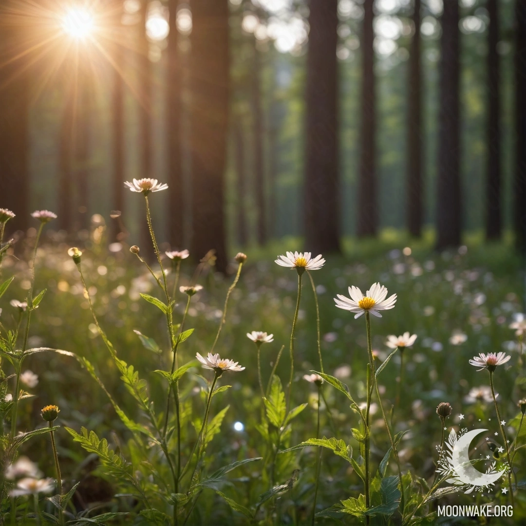 Крупный план милых полевых цветов на фоне леса с эффектом боке.