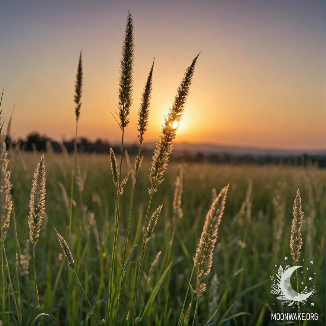 Крупный план нежной травы на фоне боке неба на закате.