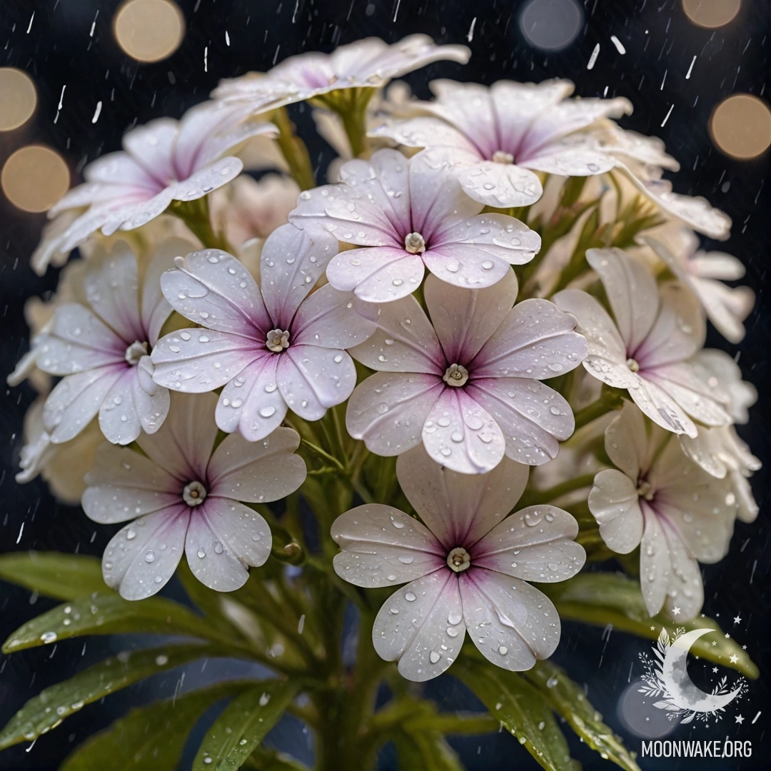 Очаровательный букет нежно-желтых флоксов под дождём ночью.