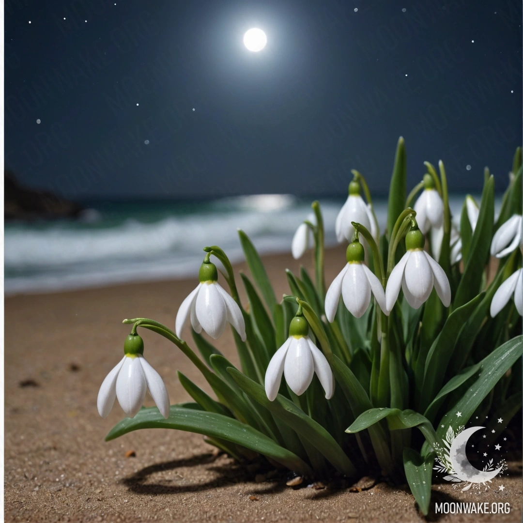 Нежный цветок подснежника на фоне темных волн моря.