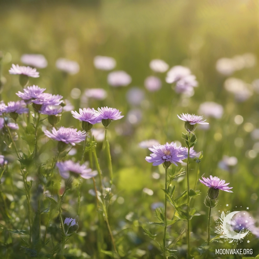 Крупный план нежных полевых цветов на размытом фоне.
