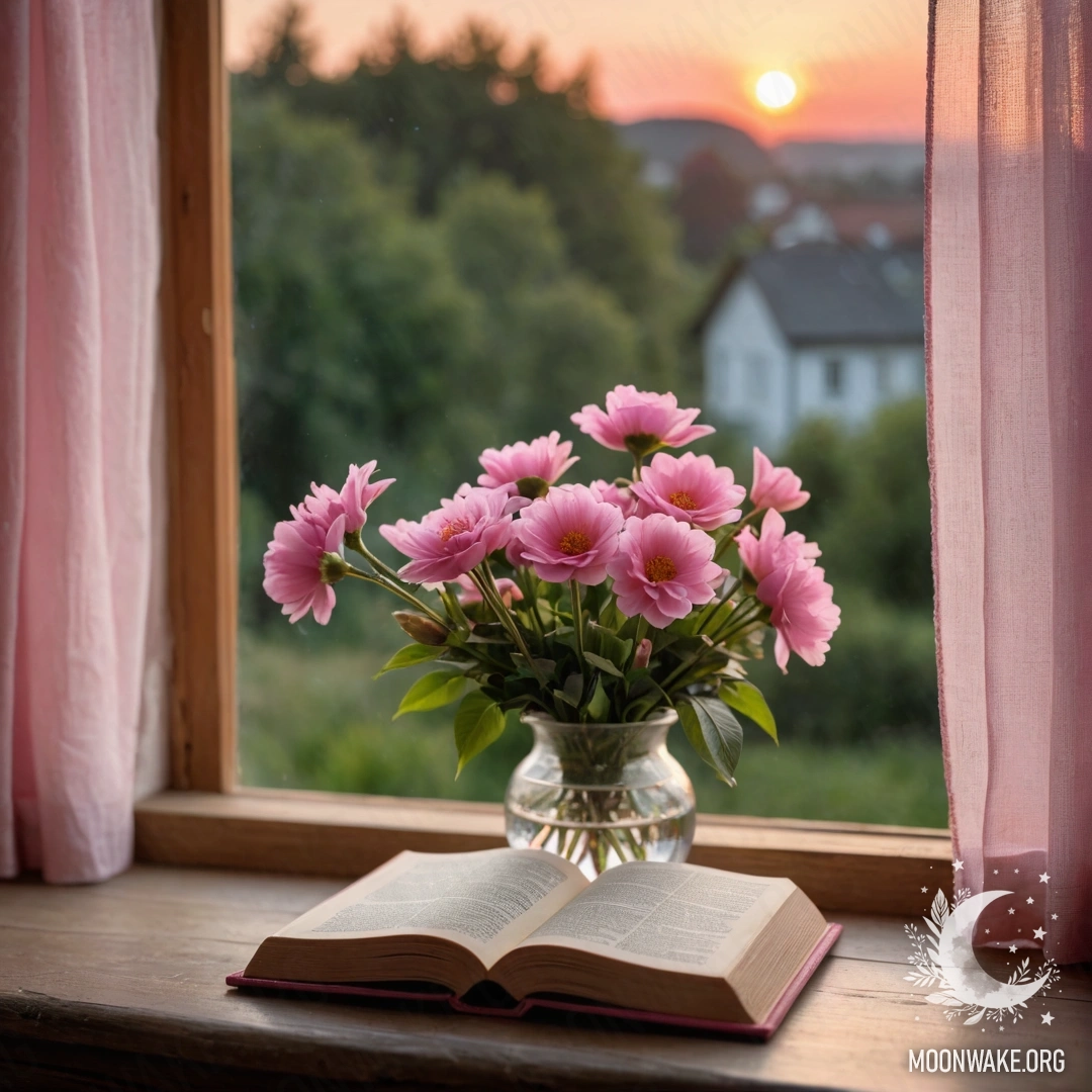 Потёртый каменный бордюр, на котором ночью растут маленькие белые и розовые цветы.