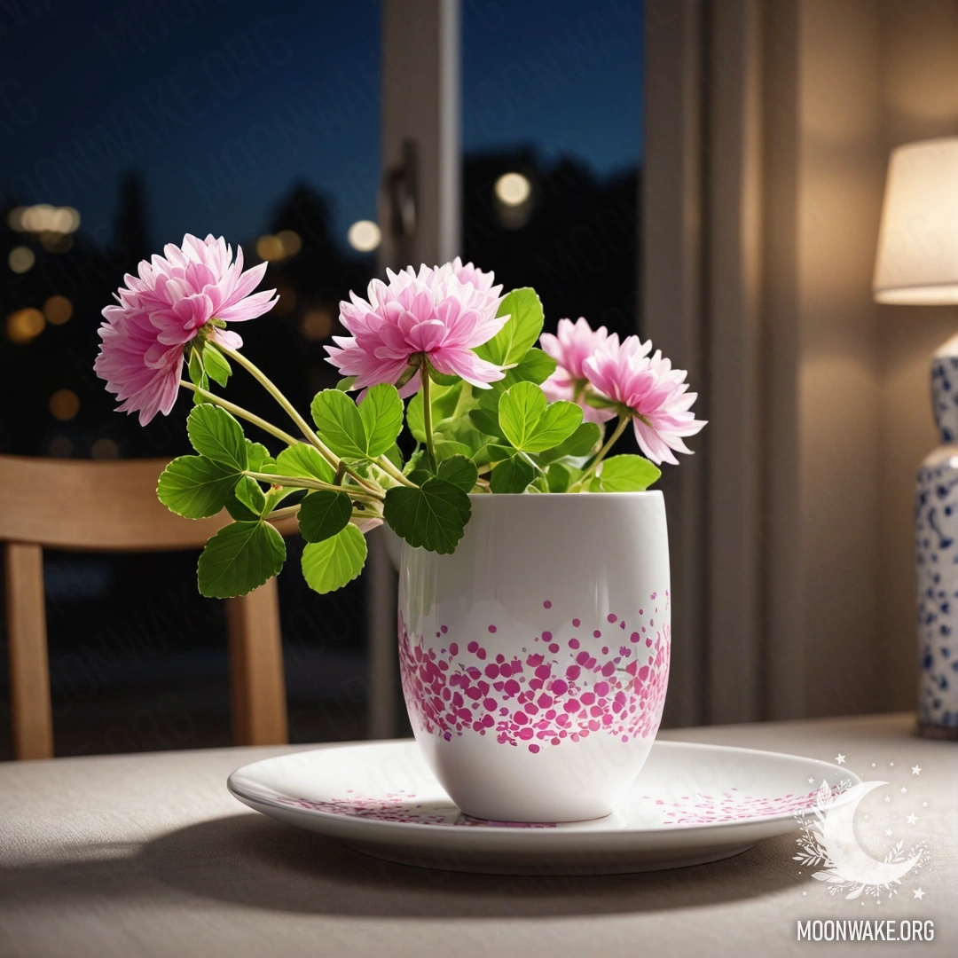 Старая потрепанная синяя дверь с букетом маков в ручке, окруженная плотным туманом.