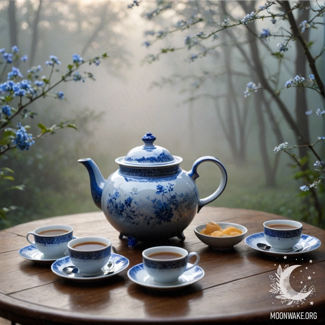 Старая обшарпанная голубая дверь с букетом маков на ручке, залитая солнечными лучами.