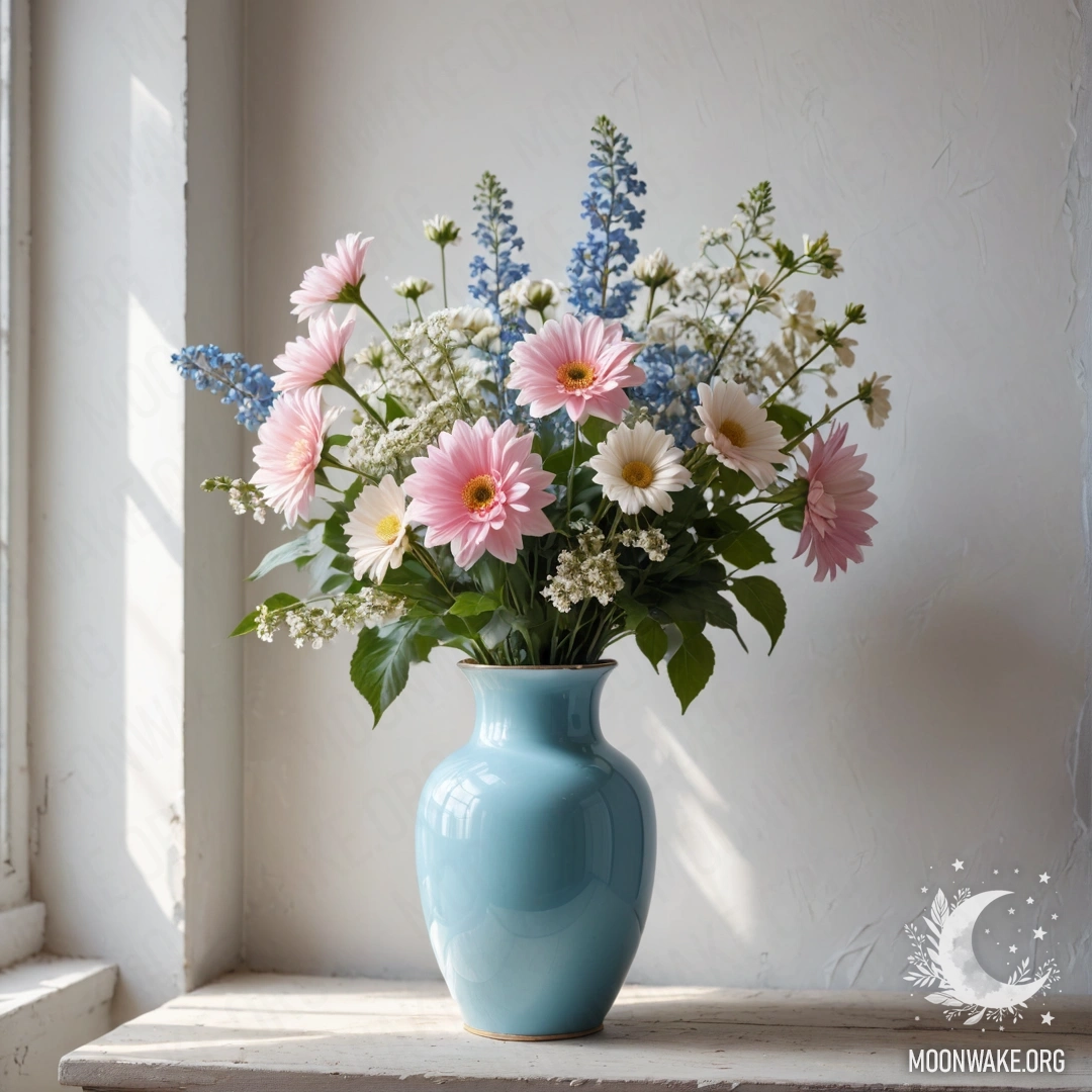 Небольшой мешочек из мешковины, наполненный анютками, висящий на деревянной стене.