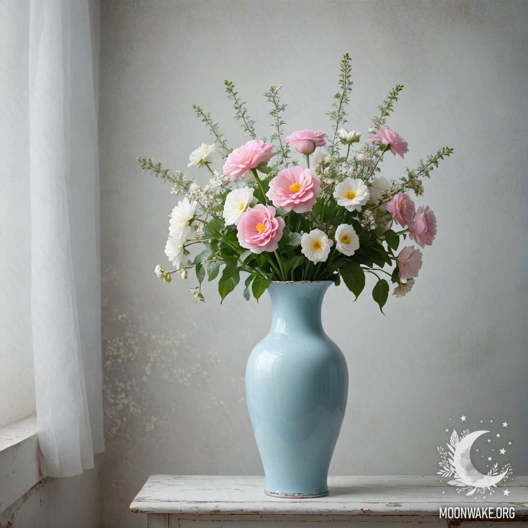 Маленький мешочек из мешковины с фиалками, висящий на потертой деревянной стене.