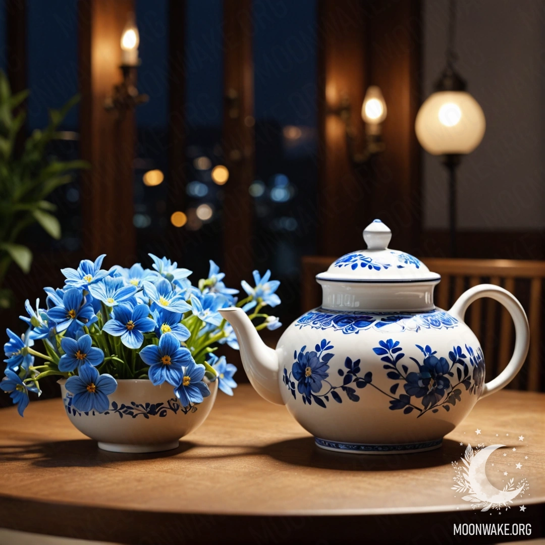 Старая металлическая пастельная синяя ваза с белыми и розовыми цветами на фоне белой стены под дождем.