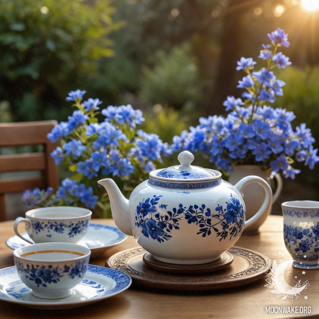 Старая пастельно-голубая ваза с белыми и розовыми цветами на фоне белой стены.