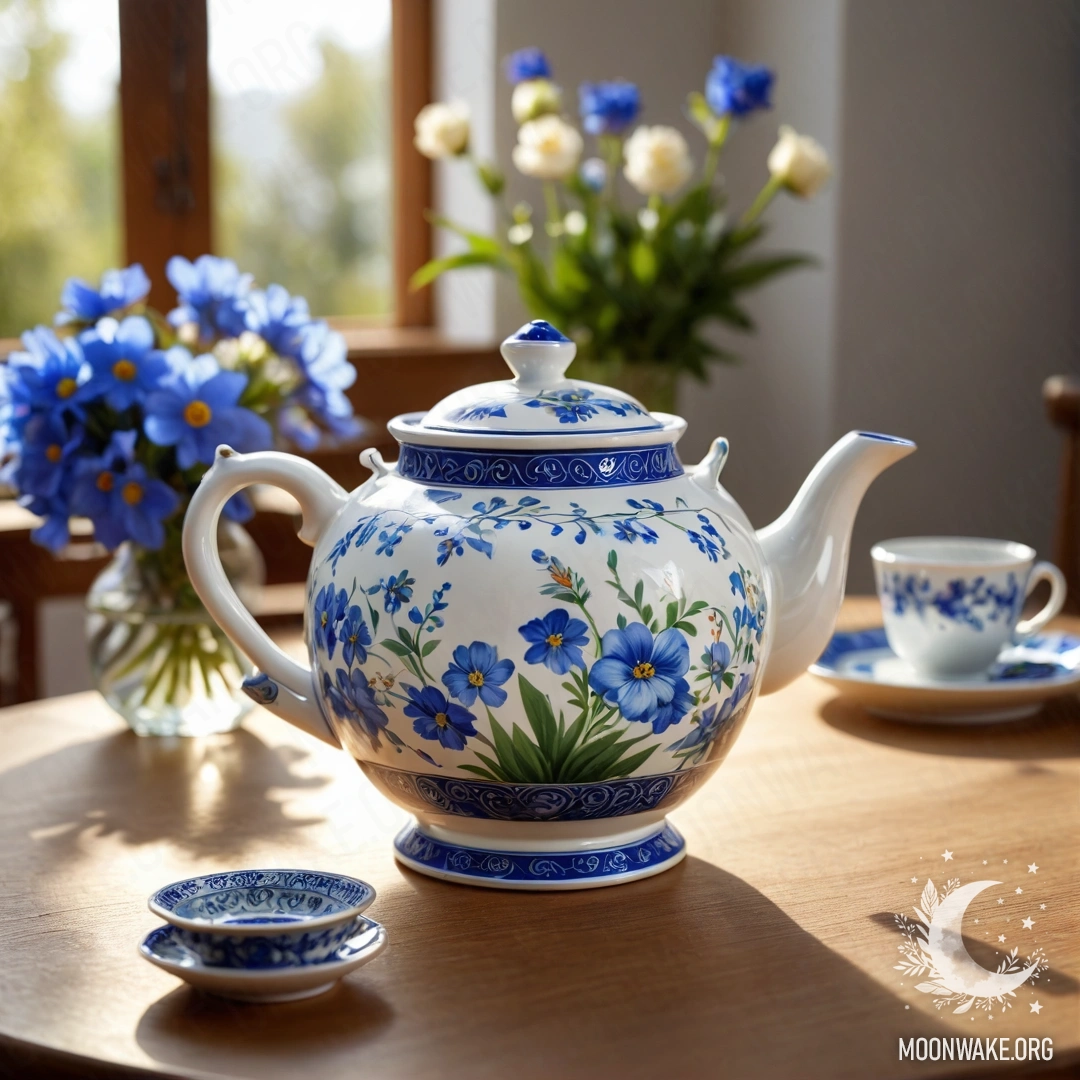 Потёртая пастельная голубая ваза с белыми и розовыми цветами на фоне текстурированной белой стены во время заката.