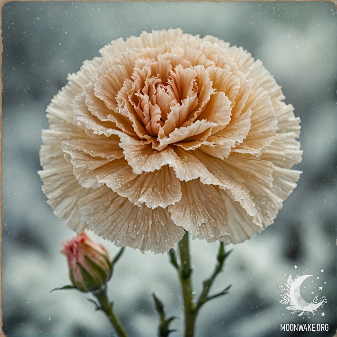 Нежная золотая гвоздика, окружённая замысловатыми морозными узорами.