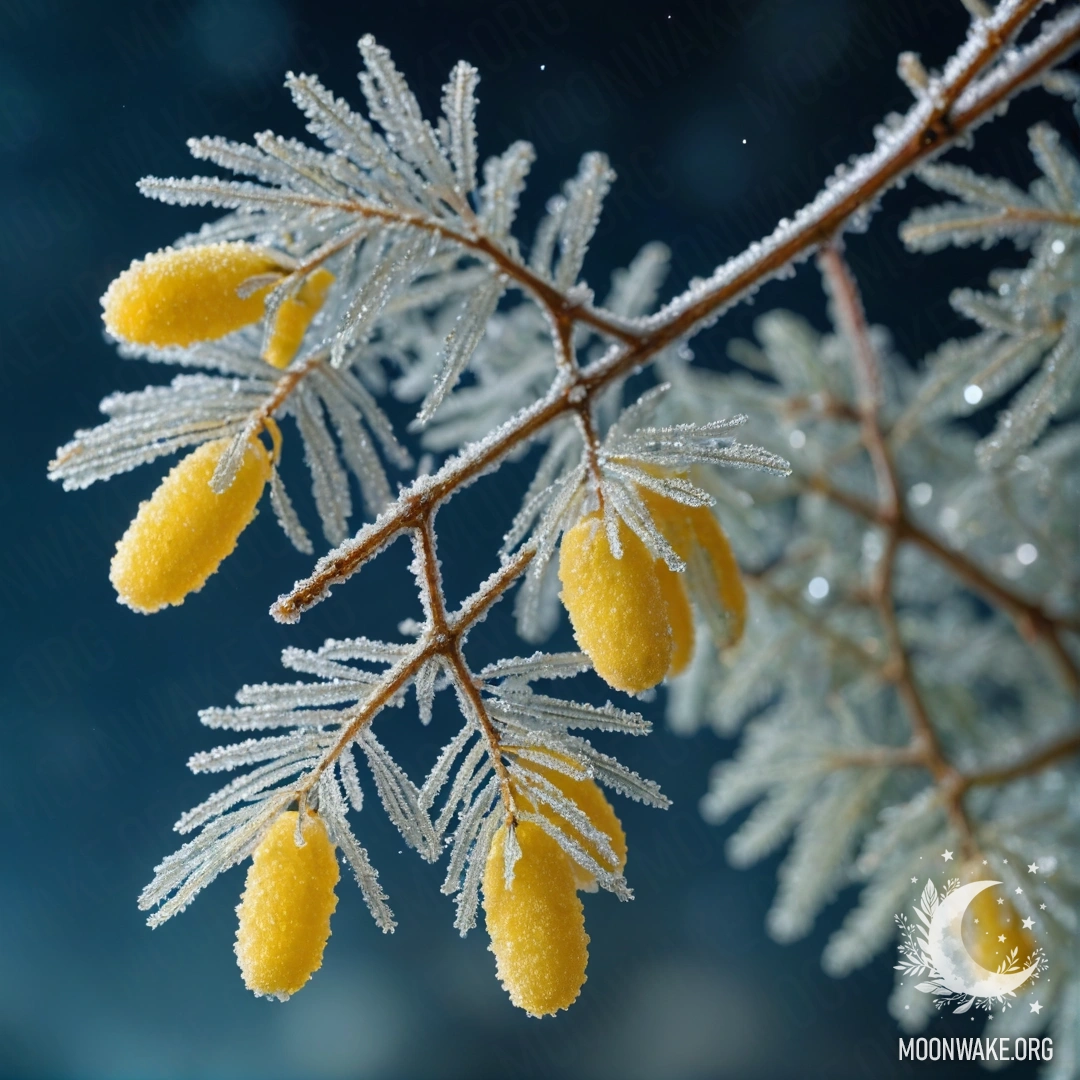 Нежный папоротник, украшенный стразами, залитый пастельным светом заката.