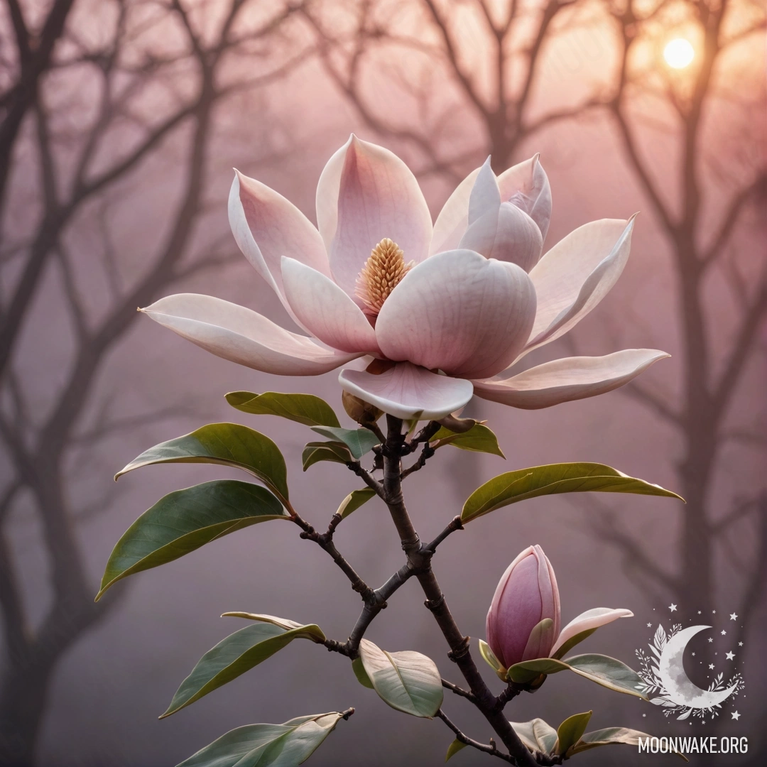 Спокойный папоротник, окруженный туманом ночью с морскими оттенками.