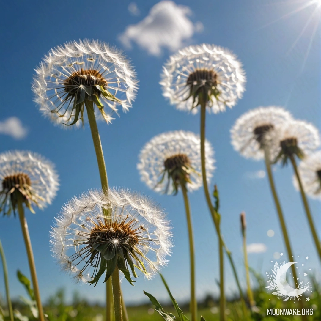 Крупным планом пуховики против неясного неба в солнечный день.