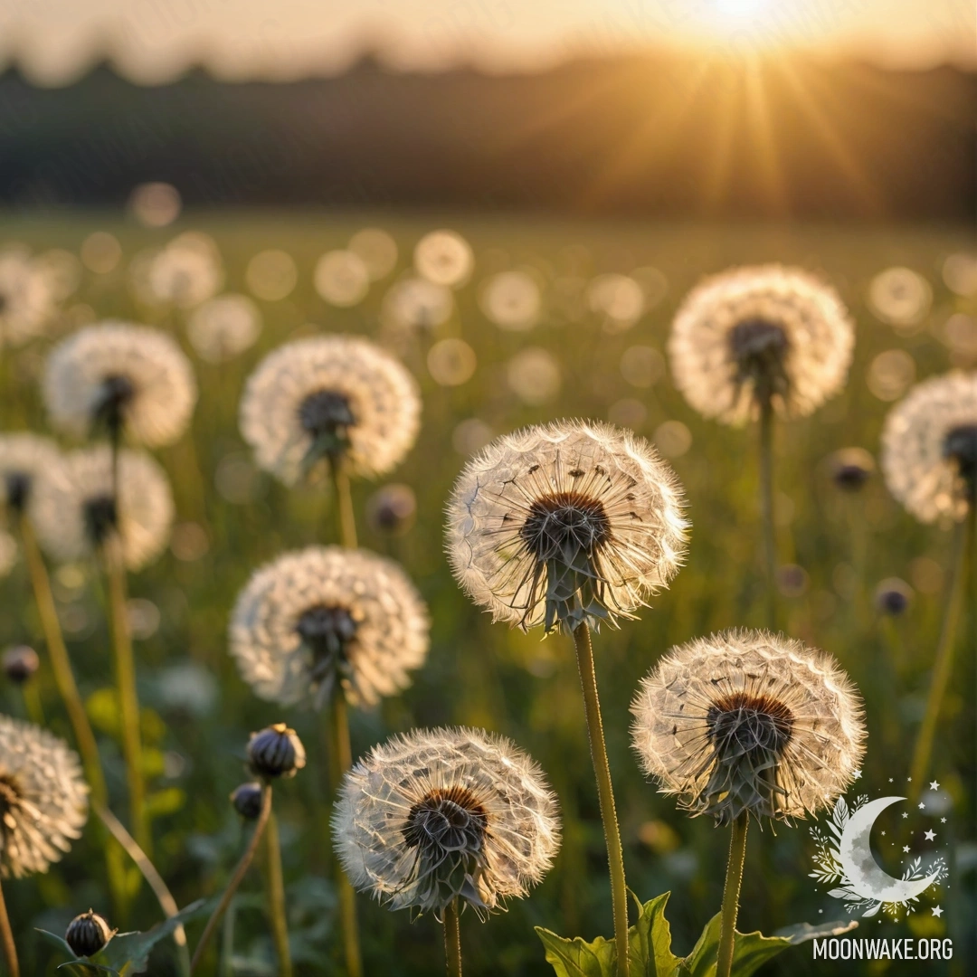 Крупным планом одуванчики в спокойном поле на фоне размытых цветов