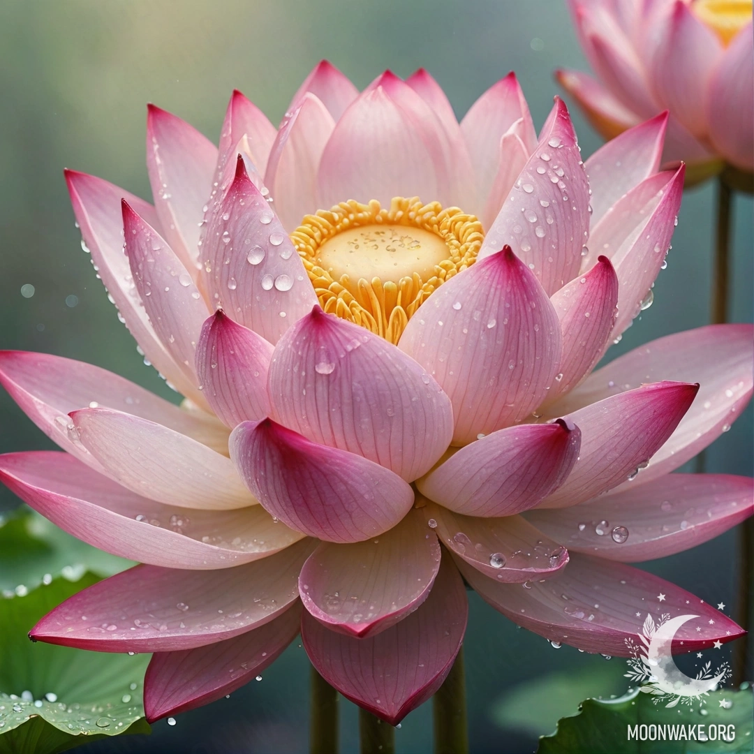 Букет фуксиевых цветов лотоса с каплями росы.