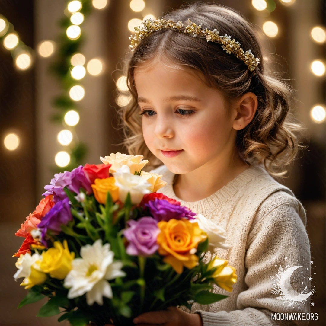 Старый деревянный стол, на котором стоит банка с цветами, и задний план с размытыми огоньками гирлянды в ночное время.