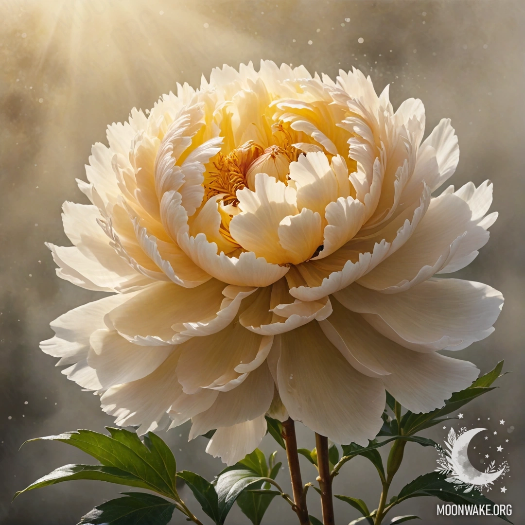 Нежный букет пионов, окутанный туманом и мягкими солнечными лучами.