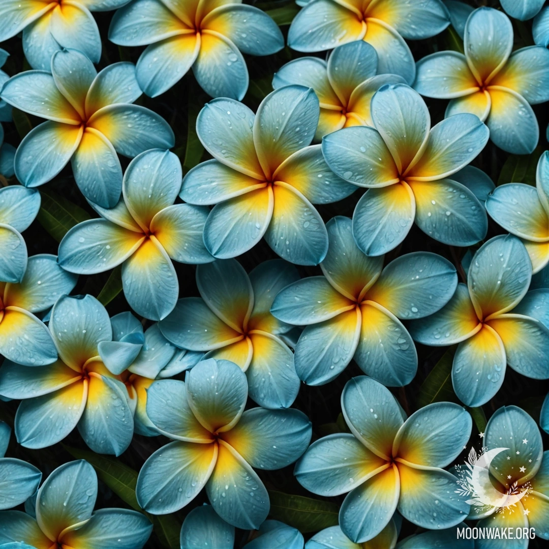 Успокаивающий узор с цветами плумерии в зеленовато-голубых тонах.