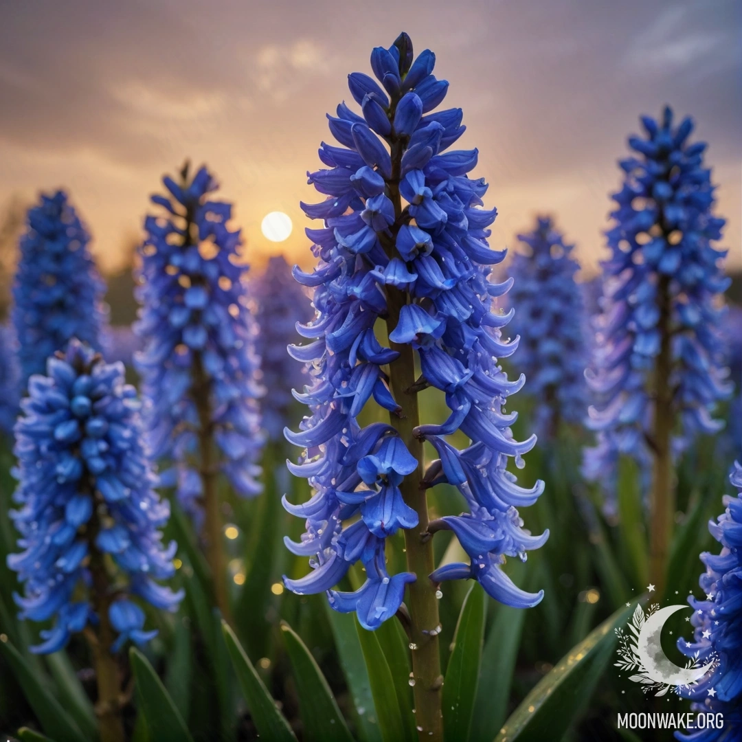 Спокойный гиацинт зеленовато-голубого цвета, сверкающий под дождем на закате.