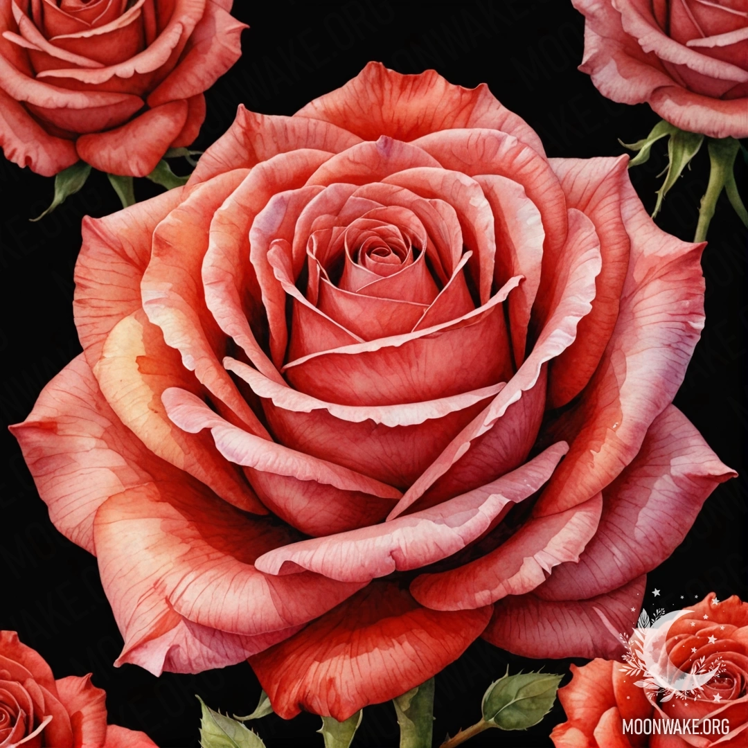 Акварельная картина, изображающая пламя в форме красной розы.