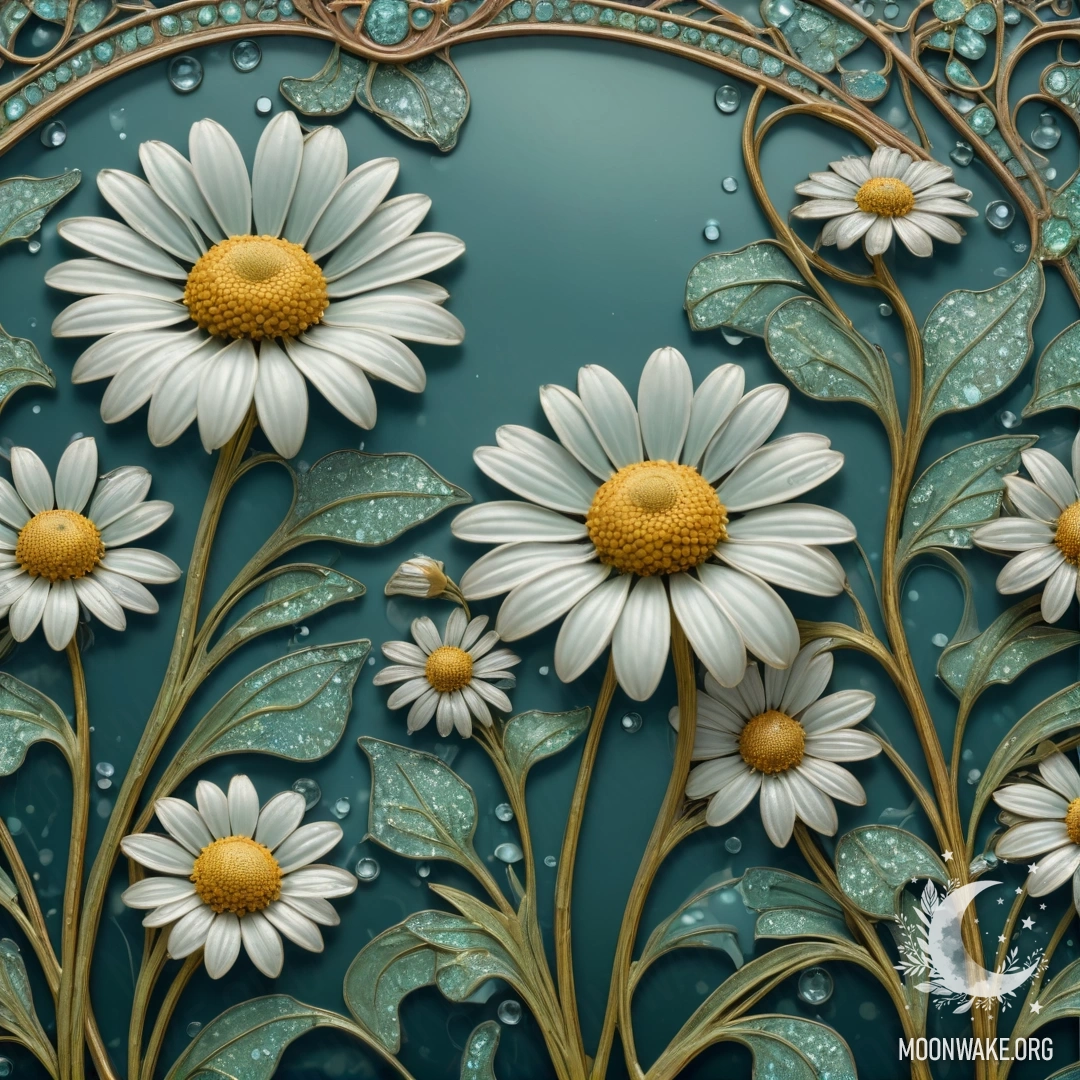 Нежная ромашка аквамаринового цвета, украшенная блестящими пайетками.