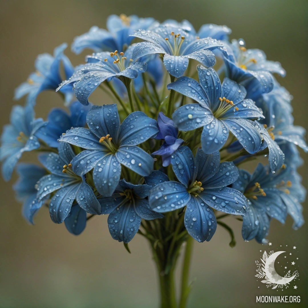 Букет синих полевых цветов, украшенный каплями росы.