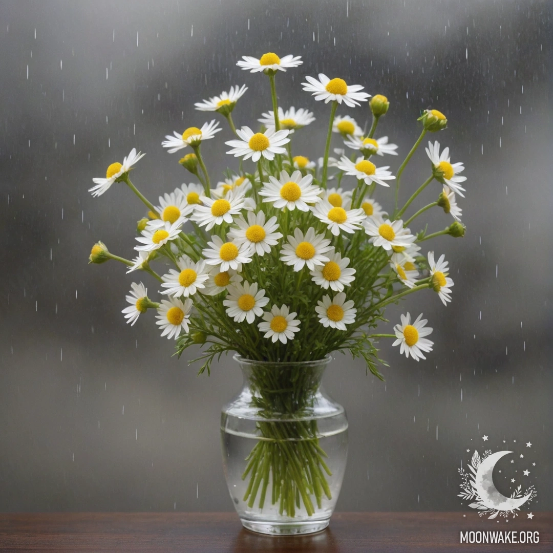 Ваза с ромашками в туманном дожде, окрашенная в лаймовый цвет, вызывающую романтические чувства.