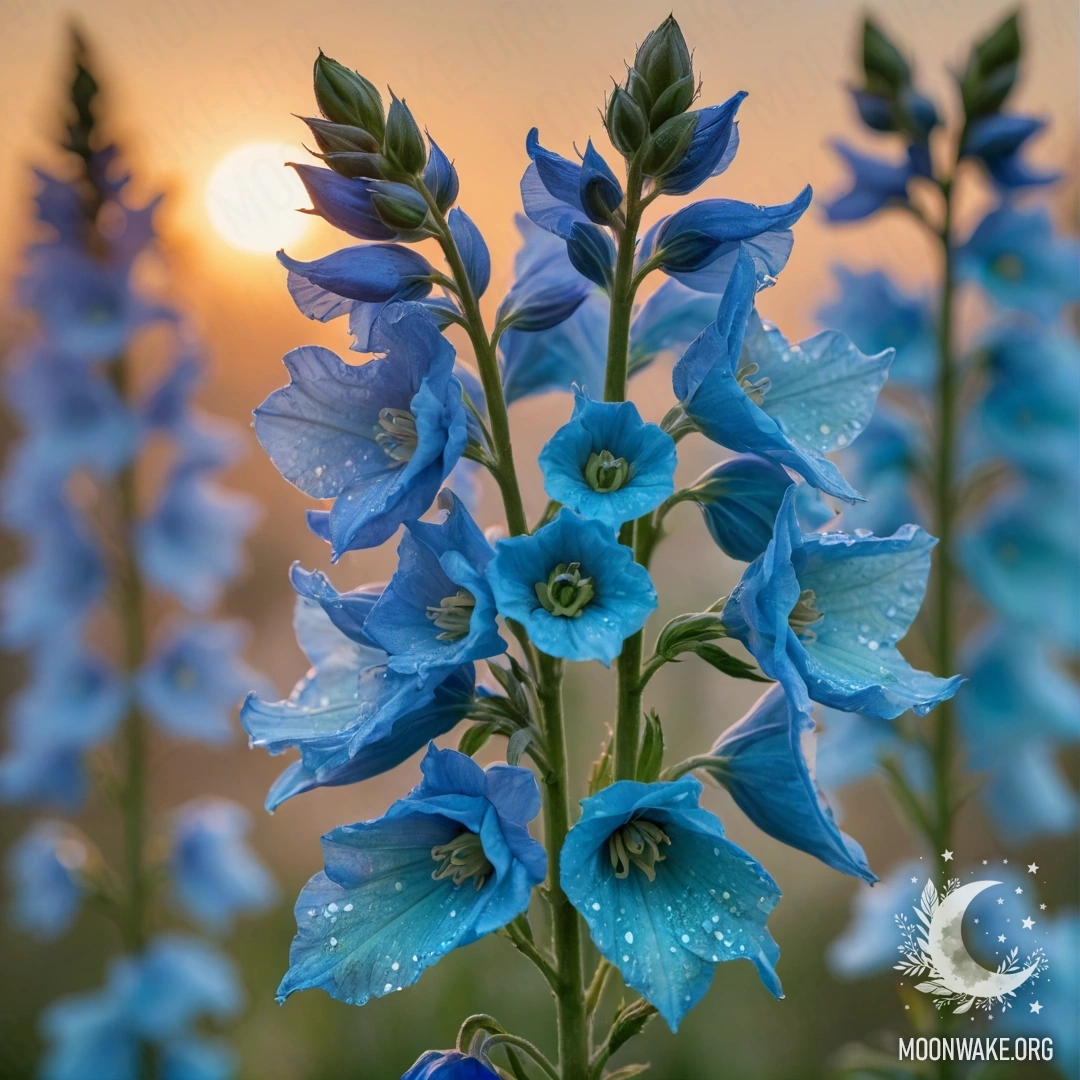 Нежный дельфиний в зелено-голубых оттенках, искрящийся пайетками на фоне заката.