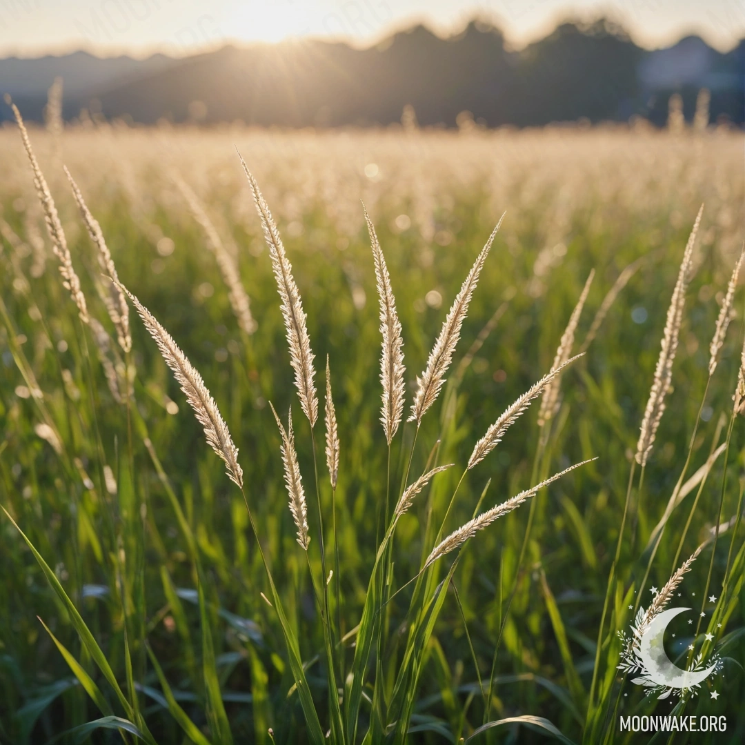 Крупный план травы в романтическом поле под боке-небом.