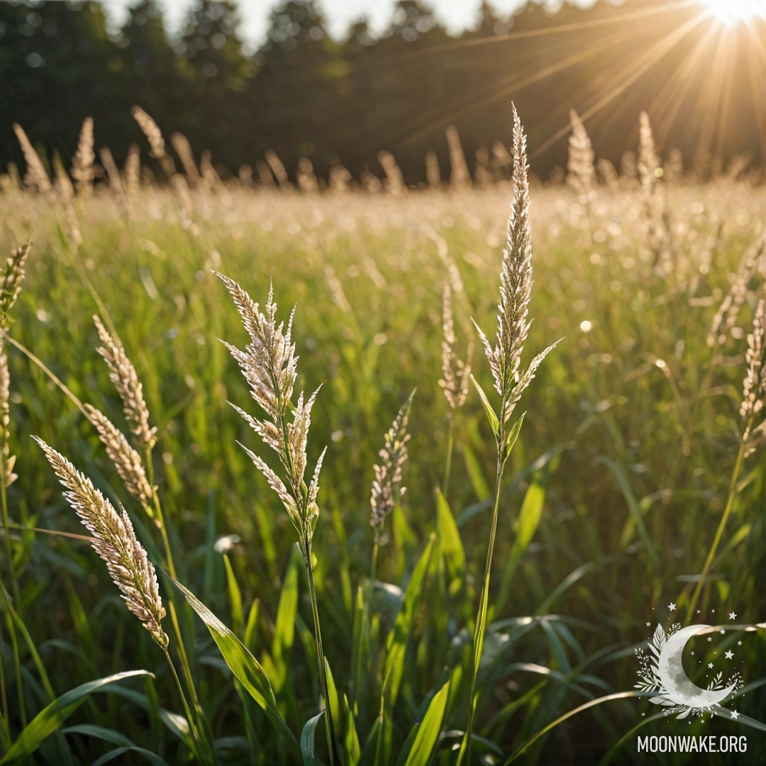Крупный план трав и цветов в романтическом поле при солнечном свете