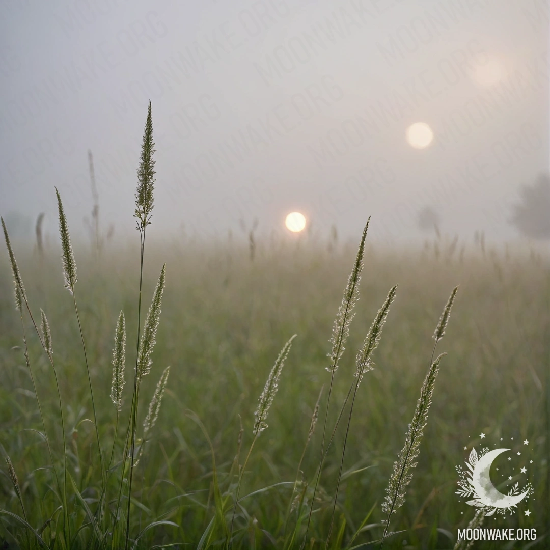 Крупный план травы на романтическом поле на фоне туманного боке неба.